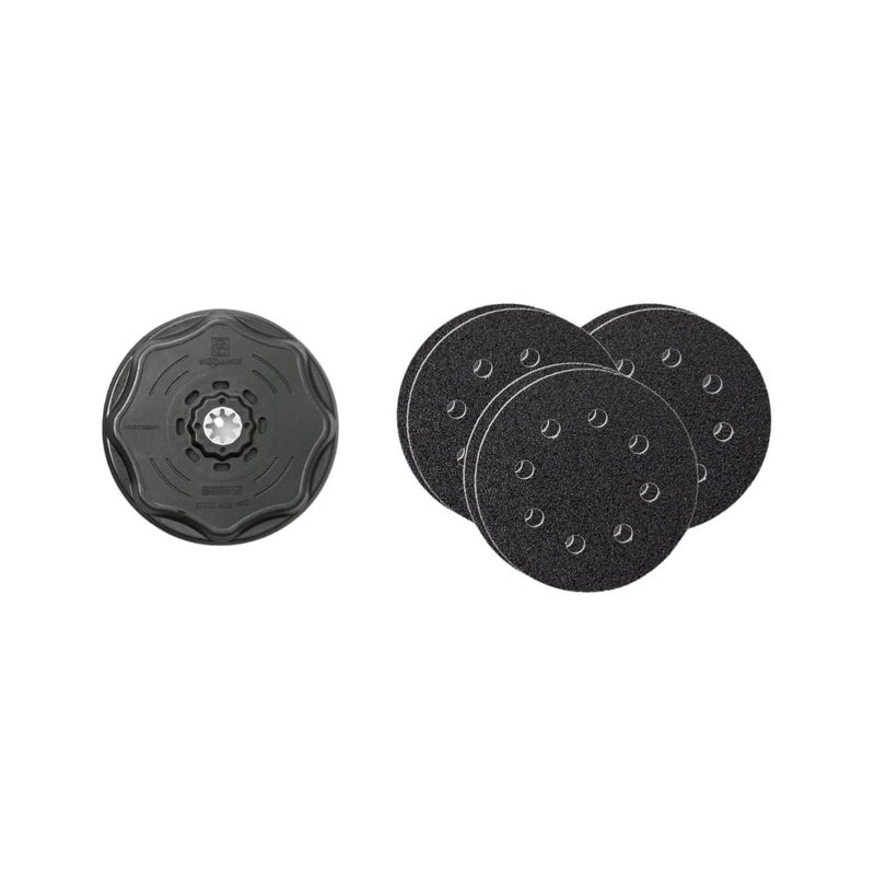 Fein Starlock Plus Round Sanding Set with Hook & Loop Attachment - Multi-Material Use, Perforated, 60, 80 and 180 Grit, 4-17/32" Edge Length - 63806195210 - Image 1